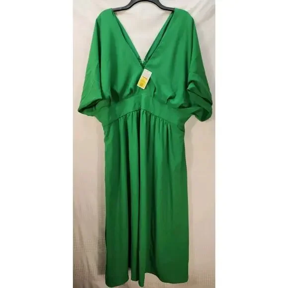 Alexia Admor Dress Size 2x Green August Draped Deep Vneck Fit & Flare Maxi 7522 - Picture 4 of 12